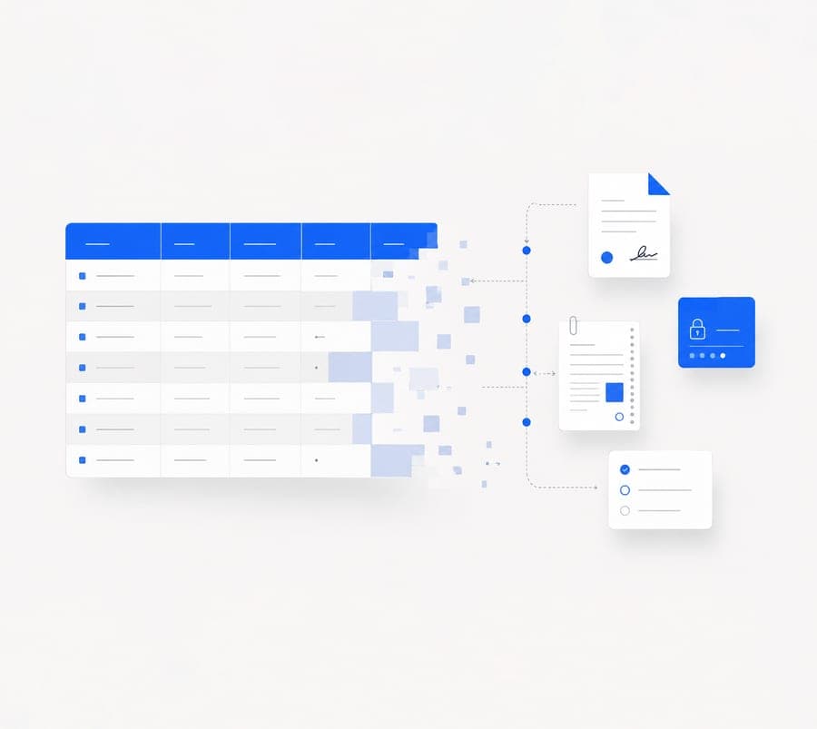 Illustration of business documents flowing into a checklist
