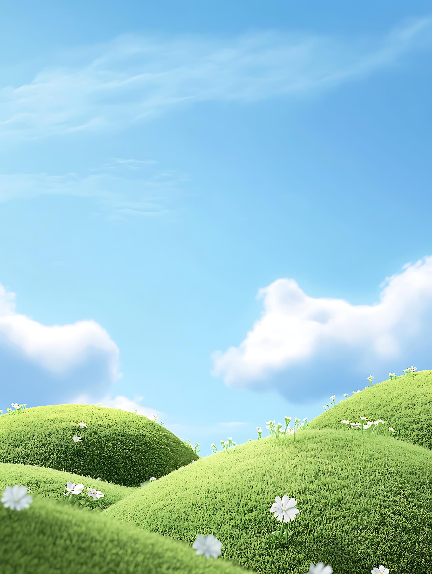Rolling green hills under a blue sky